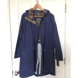 NWT Pendleton Rain Jacket Blue w/Tartan Trim Small